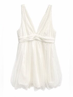 TCEC Ivory Swiss Dot Deep V Sleeveless Mini Dress Size M
